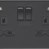 Knightsbridge SFR9224MBB 13A 2-Gang SP Switched Socket + 2.4A 2-Outlet Type A USB Charger Matt Black With Black Inserts 2 Knightsbridge SFR9224MBB 13A 2-Gang SP Switched Socket + 2.4A 2-Outlet Type A USB Charger Matt Black With Black Inserts -British General Shop 994TY P