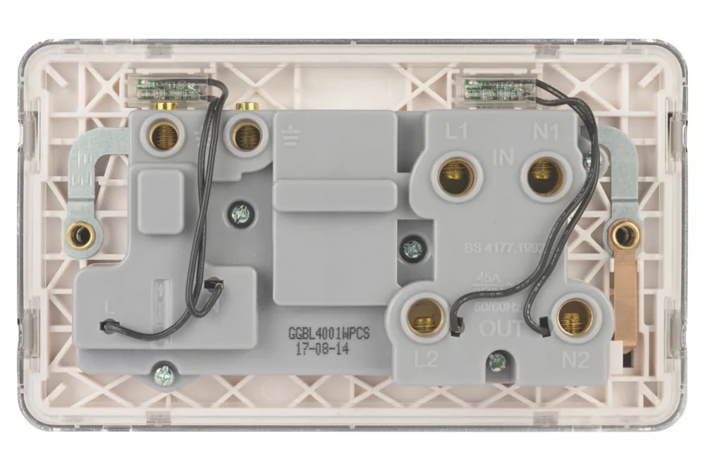 Schneider Electric Lisse Deco 45A 2-Gang DP Cooker Switch & 13A DP Switched Socket Polished Chrome With LED With White Inserts 6 Schneider Electric Lisse Deco 45A 2-Gang DP Cooker Switch & 13A DP Switched Socket Polished Chrome With LED With White Inserts - Image 4